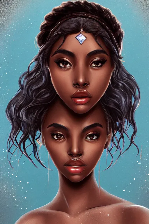Image similar to A bust of a beautiful dark skinned Dominican Republic girl with large lips and smooth eyebrows and straight hair, HD, illustration, epic, fantasy, intricate, elegant, amazing detail, digital painting, artstation, concept art, smooth, sharp focus, illustration, art by Turine Tran