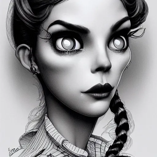 Image similar to Lofi portrait, Pixar style by Joe Fenton and Stanley Artgerm and Tom Bagshaw and Tim Burton, gentle smile