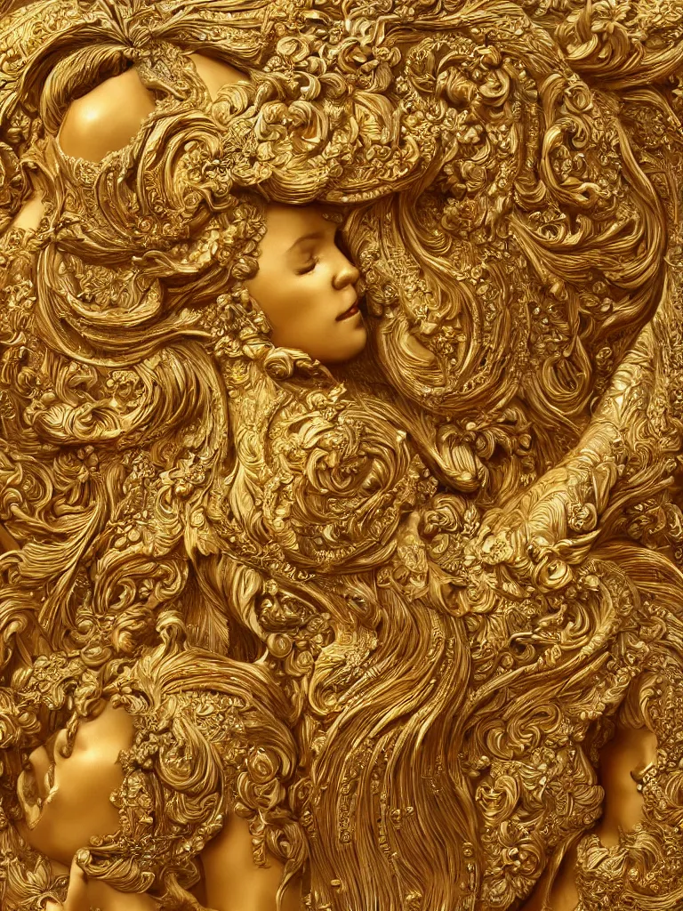 Image similar to relief sculpture carving in gold of beautiful women, hyperrealistic, ultrarealistic, intricate details, 4k, unreal 5, digital art