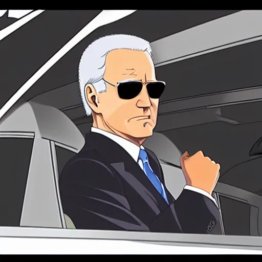 Prompt: biden in redline, anime, car, driver, anime movie