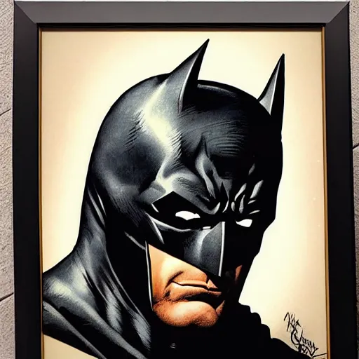 Prompt: an ultra - realistic head and shoulders portrait painting of batman with his cowl on in the style of frank frazetta. 4 k. ultra - realistic. highly detailed. dark fantasy. epic lighting.