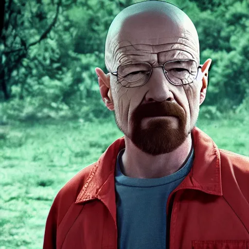 Prompt: Walter White in stranger things, hyper realistic, lost footage,