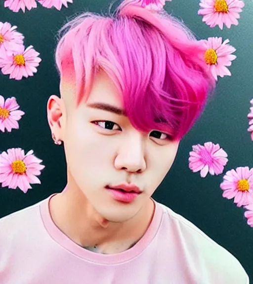 pink haired bts jimin muted colors colorful flo by Asar Studios