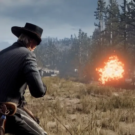 Prompt: Trump in RDR2, gameplay screenshot, mid-shot