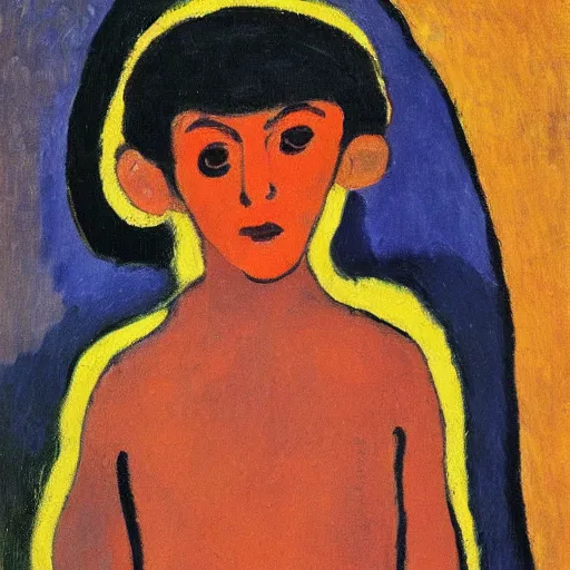 Prompt: painting of a iraqi boy, in a jungle, by alexej von jawlensky