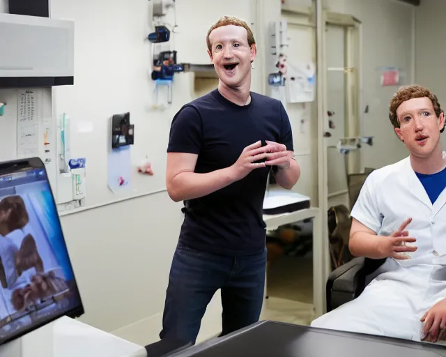 Image similar to mark zuckerberg plays termiantor, scene where his endoskelet gets exposet,