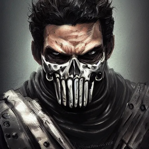 Image similar to portrait of old frank castle the punisher, skull face paint, intricate, elegant, highly detailed, centered, grungy, digital painting, artstation, concept art, smooth, sharp focus