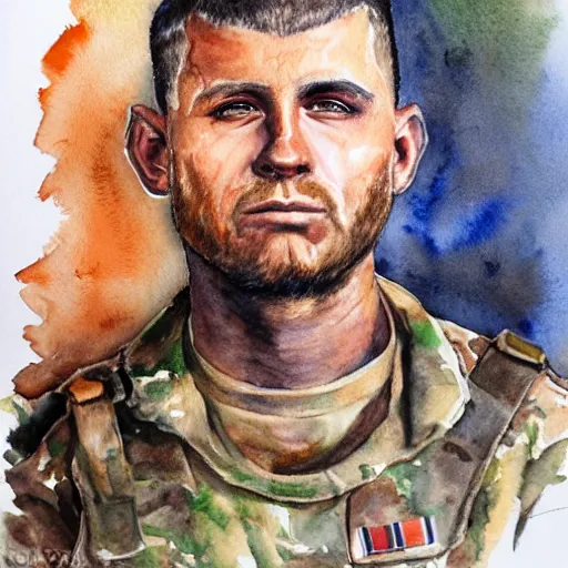 Image similar to Detailed portrait of a jarhead. Watercolor.