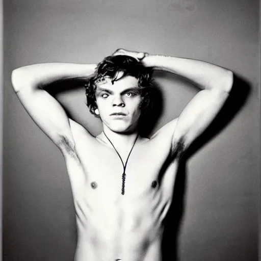 Image similar to evan peters showing his arm pits, by nan goldin, by larry clark, by terry richardson, fashion, vman magazine