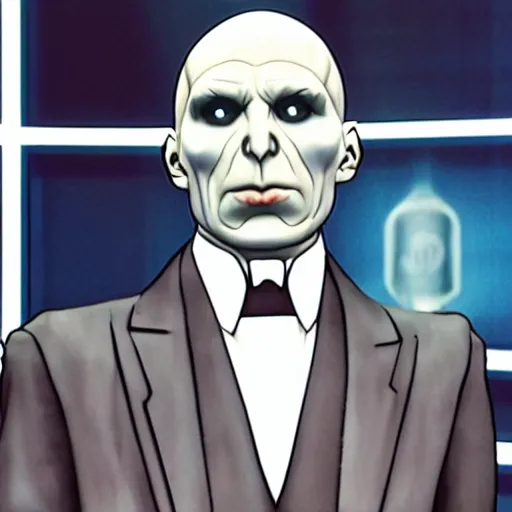 Prompt: Voldemort as a tv news anchor