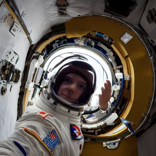 Image similar to photograph of an astronaut in space, singular light source from below, earth only visible below, darkness above, full body photo, amazing light and shadow contrast, 8 k