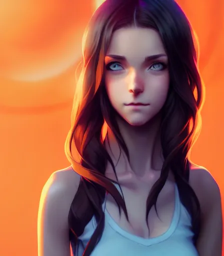 Image similar to portrait of a young woman with blue eyes, brown hair and a perfect body, wearing casual clothes, character design by charlie bowater, ross tran, artgerm, and makoto shinkai, detailed, soft lighting, rendered in octane