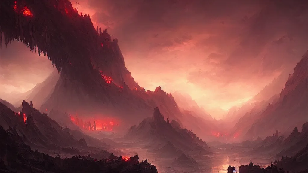 Image similar to stunning landscape of hell by greg rutkowski and wlop
