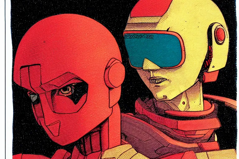 Image similar to risograph grainy drawing vintage sci - fi, satoshi kon color palette, gigantic gundam, 1 9 8 0, kodachrome, natural colors, comicbook spreadsheet, codex seraphinianus painting by moebius and satoshi kon and dirk dzimirsky close - up portrait