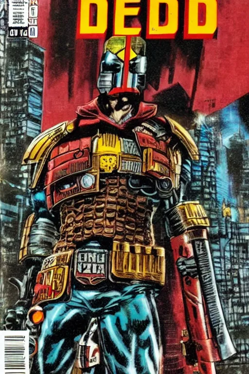 Image similar to 2000ad comic book cover, Judge Dredd, megacity one