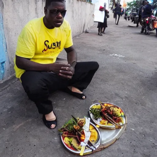 Prompt: elon musk eating in the streets of kinshasa