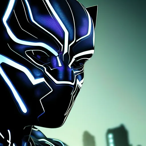 Image similar to Cyberpunk Black Panther, close up shot, neon, cyborg, futuristic, photorealistic, 8K,