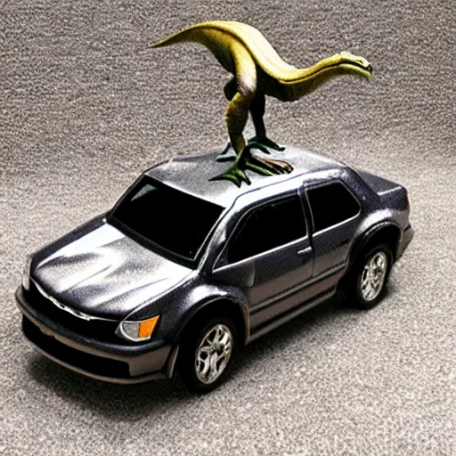Prompt: velociraptor as a car figurine