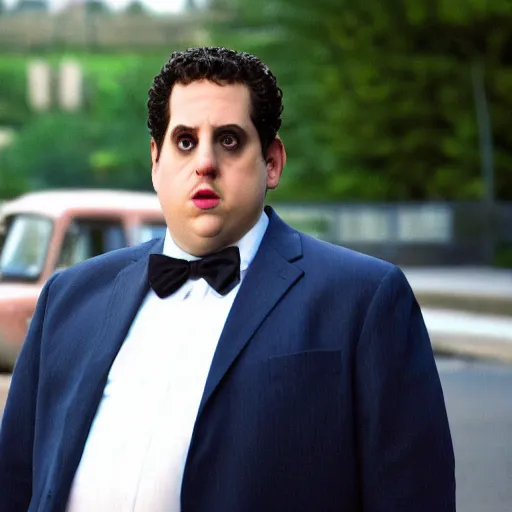 Image similar to jonah hill as borat in borat, 8k resolution, full HD, cinematic lighting, award winning, anatomically correct