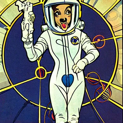 Image similar to a cute anthropomorphic rat girl. she is dressed as an astronaut. well composed, clean elegant painting, beautiful detailed face. comic book art by steve ditko and jack kirby and ( alphonse mucha )