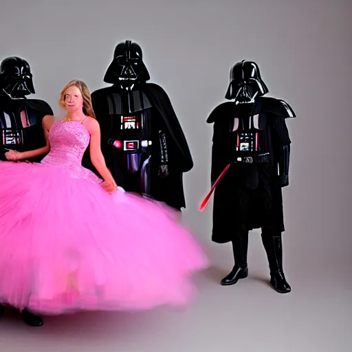 Image similar to darth vader in a pink dress, photo