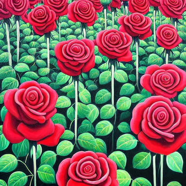 Prompt: a beautiful painting hundreds of roses in the rose garden are like small bristles, by kusama miyama realistic oil painting