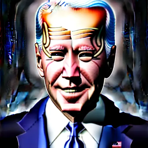 Image similar to portrait painting of joe biden with shoulder length flowing black hair pale skin and beautiful dark brown eyes, ultra realistic, concept art, intricate details, eerie, highly detailed, photorealistic, octane render, 8 k, unreal engine. art by artgerm and greg rutkowski and magali villeneuve