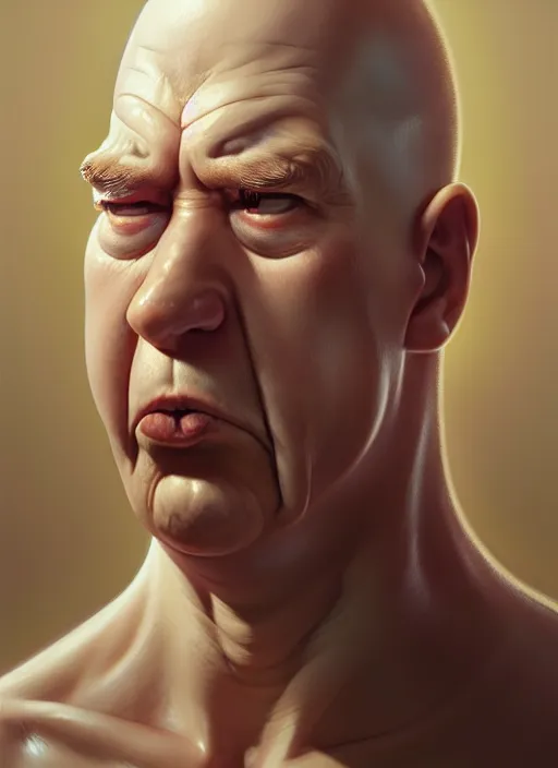 Image similar to concept art by artgerm, amazingly dense distance portrait of a hyper realistic, frowning, sad homer simpson by greg rutkowski, artgerm, alphonse mucha, concept art, octane render, highly detailed, high quality, 8 k, soft lighting, path traced, and uang guangjian and gil elvgren, symmetry!!