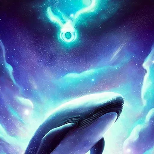 Image similar to space magical whale, galaxy whale, epic fantasy style art, galaxy theme, eyes, eyes, eyes, eyes, by Greg Rutkowski, hearthstone style art, 99% artistic