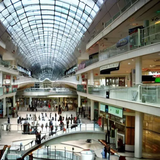 Prompt: photo of an empty mall from early 2000’s taken on an iphone 4