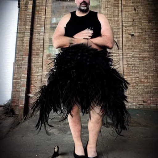 Prompt: john fetterman in a dress made of feathers!!!!,