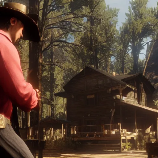 Prompt: Film still of El Risitas in Red Dead Redemption 2 (2018 video game)