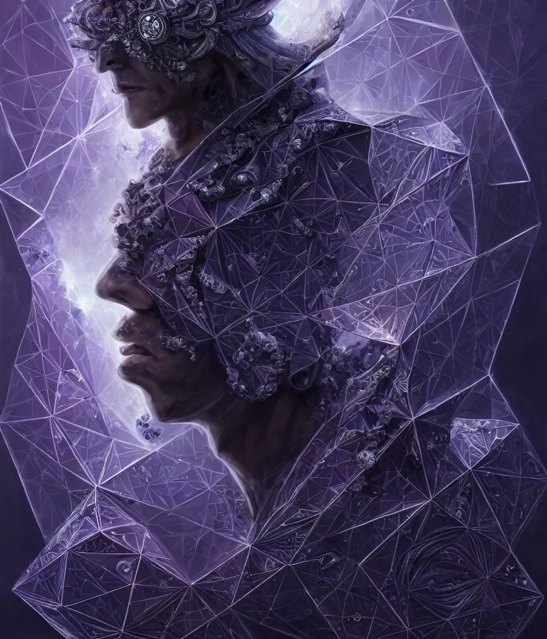 Image similar to front!!! shot of a court jester!!! character, mesmerizing fractal hypercubes, dark holography!!!, future, metallic galactic, crystalline edges, polygonal, elegant, highly detailed, centered, (((artstation, concept art, jagged, sharp focus, artgerm, Tomasz Alen Kopera, Peter Mohrbacher, donato giancola, Joseph Christian Leyendecker, WLOP, Boris Vallejo))), ((raytracing)), mugshot!!!!!, ugly!!!!!!, octane render, nvidia raytracing demo, octane render, nvidia raytracing demo, octane render, nvidia raytracing demo, 8K