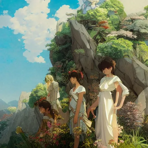 Image similar to dream painting by studio ghibli and henryk siemiradzki, epic multifigures composition