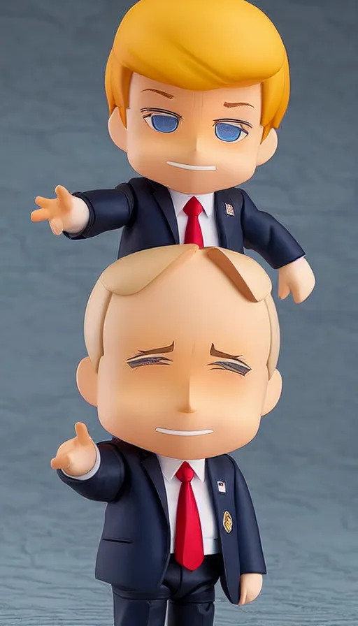 Prompt: singular donald trump nendoroid wearing a prison uniform, well - designed, proportional, realistic lighting, chibi