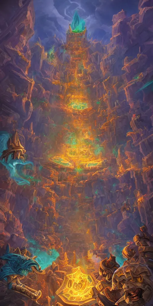 Image similar to hearthstone background, tower of babel, destruction, digital art