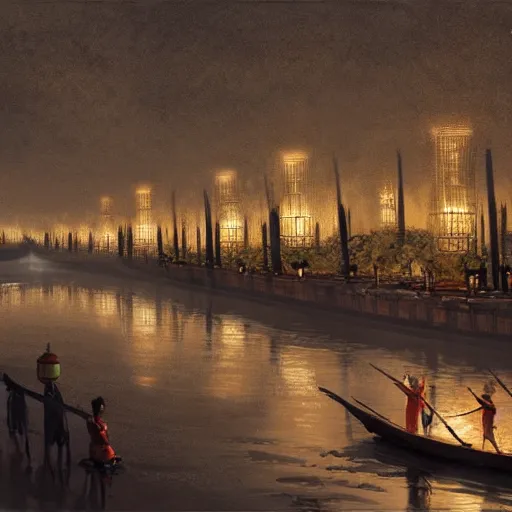 Image similar to concept art, river lanterns on the eve of ullambana festival, high resolution, by james gurney, king sejong, yi jeong, yi jing, artstation