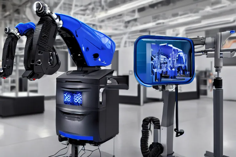 Image similar to a high detailed picture of a driving mobile industrial robot, photo realistic, 8k, published in a scientific journal