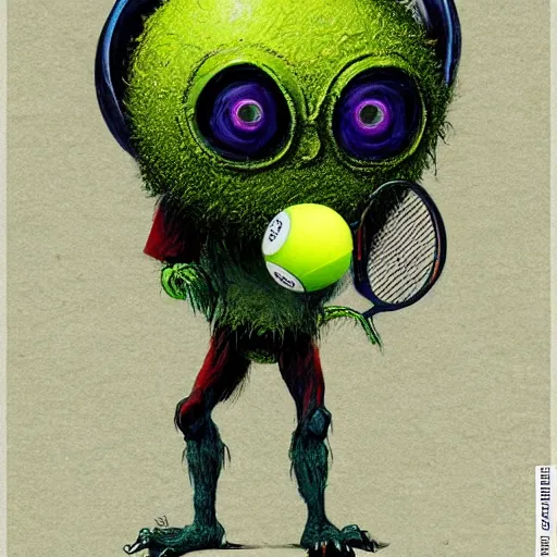 Image similar to a tennis ball monster, digital art, fantasy, magic, trending on artstation, ultra detailed, professional illustration by Basil Gogos