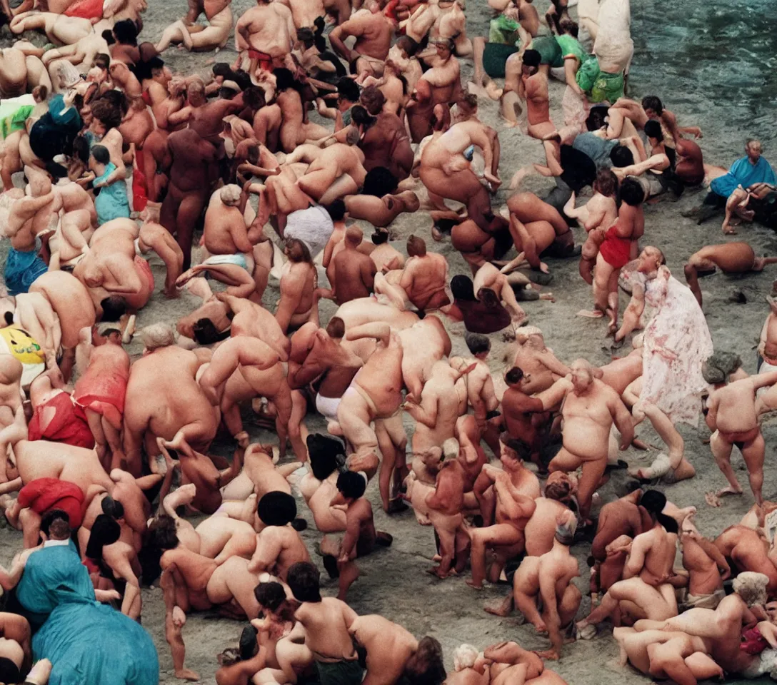 Prompt: a 3 5 mm photography, kodachrome colour of a portrait of a human hippo by martin parr