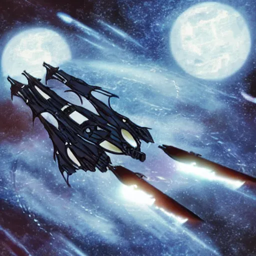 Prompt: Ashtar Commander Fleet Spaceship made of black metal