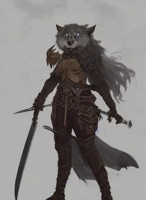 Image similar to portait commission furry high fantasy female anthro wolf paladin wielding a halberd polearm. renowned character design by Greg rutkowski, concept art, fantasy, 4k, CG render