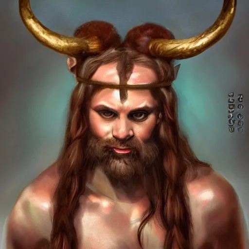 Prompt: ancient greek satyr oracle, cleric, horned, dnd character, portrait, matte fantasy painting, deviantart artstation, by jason felix by steve argyle by tyler jacobson