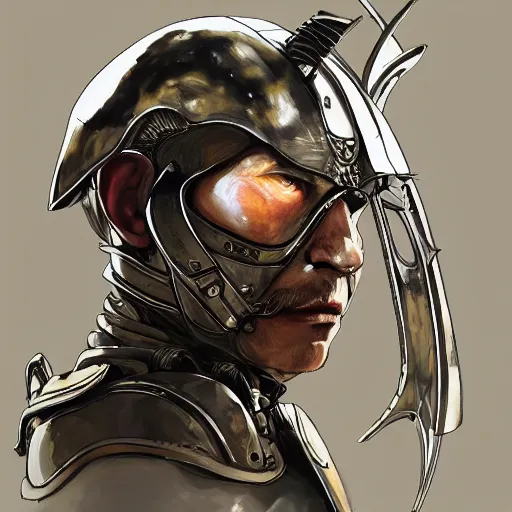 Image similar to a professionally painted portrait of Frank Reynolds, clothed in ancient battle armor, olive skin, curly black hair, beautiful bone structure, symmetrical facial features, scar across face, intricate, elegant, digital painting, trending on Artstation, concept art, smooth, sharp focus, illustration, from Metal Gear by Ruan Jia and Mandy Jurgens and Artgerm and and william-adolphe bouguerea, award winning