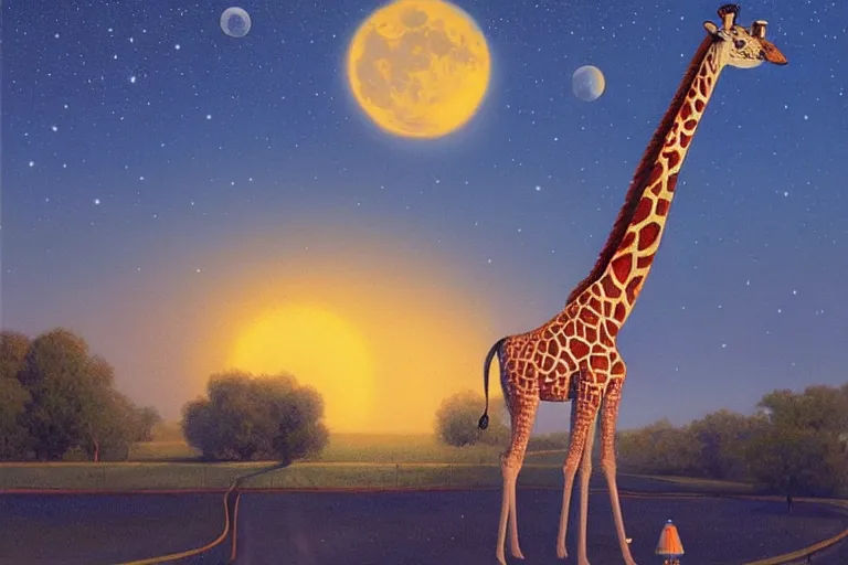 Image similar to ford giraffe, art by james gurney, trending on artstation, moon light isometric view tonalism, bokeh, surrealism, infrared, dadaism