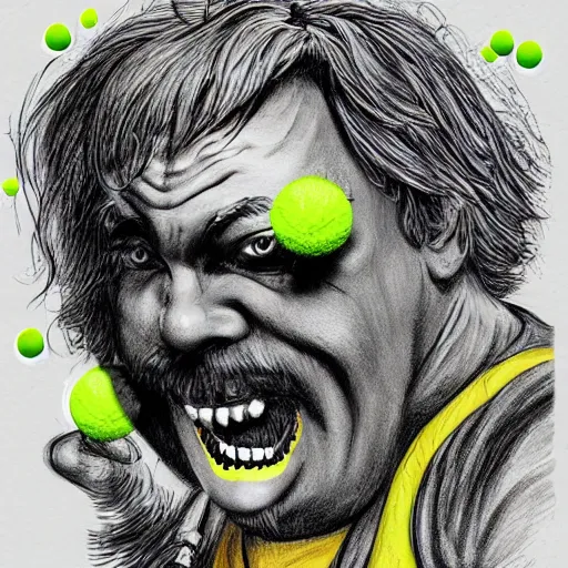 Image similar to a Jack Black monster tennis ball, chalk, digital art, fantasy, magic, trending on artstation, ultra detailed, professional illustration by Basil Gogos