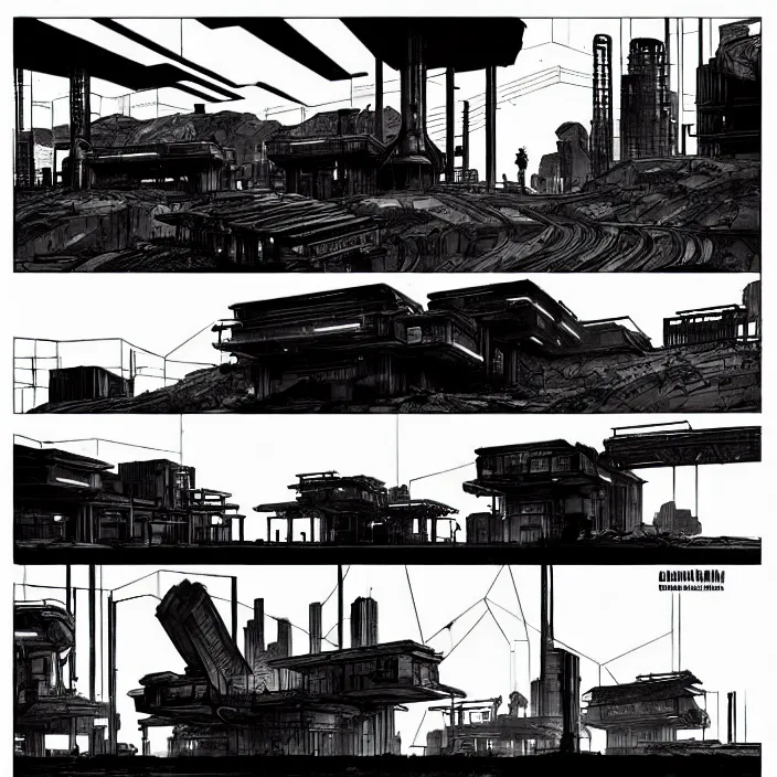 Image similar to a big modern box / booth stands next to a coal mine. storyboard, scifi cyberpunk. by gabriel hardman, joe alves, chris bonura. cinematic atmosphere, detailed and intricate, perfect anatomy