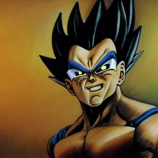 Prompt: an oil painting of a vegeta wearing a christmas hat drawn by frank frazetta, 3 d, cinematic 4 k wallpaper, 8 k, ultra detailed, high resolution, award - winning pencil drawing