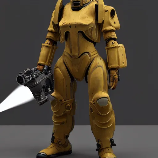 Image similar to a soldier wearing a full set of hellfire advanced power armor and holding a flamethrower, 3 d render, octane, ray tracing, ultra detailed, photorealistic, high resolution, 8 k