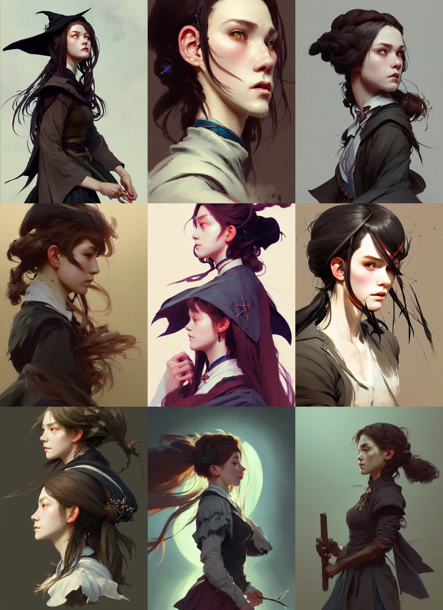 Prompt: side portrait of a rugged girl witch wearing magic school uniform, cinematic, elaborate, elegant, masterpiece, illustration, digital painting, concept art, trending on artstation, pixiv, art by ruan jia and hong soonsang and wlop and artgerm and greg rutkowski and alphonse mucha